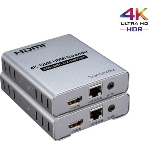 120M HDMI Extender Cascade Connection 4K Via Cat5e/6 CAT6 RJ45 Ethernet Lan Network Card Cable Transmitter Receiver TX RX W/ IR