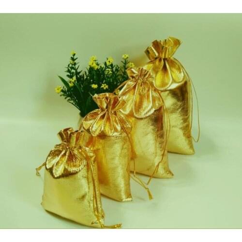 50pcs 7x9 9x12 10x15 13x18cm Gold Foil Organza Bag Candy Gift Bags Wedding Party Favor Pouch Christmas Decoration Packaging bags
