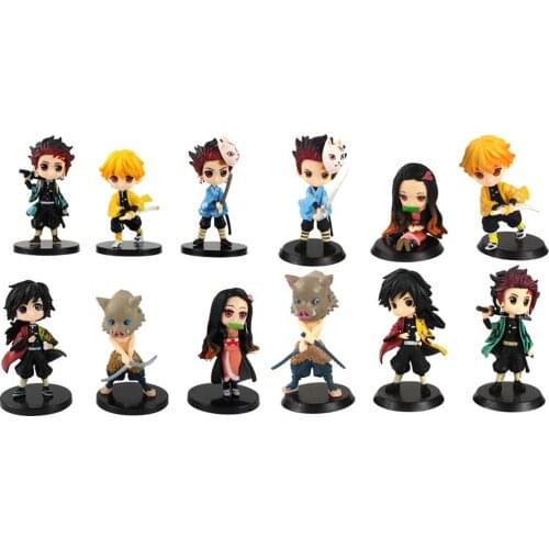 6pcs/lot Q Posket Demon Slayer Kimetsu no Yaiba Kamado Tanjirou Nezuko Agatsuma Zenitsu Hashibira Inosuke Anime Model Toys