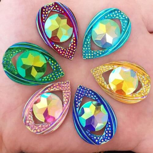 60pcs AB Resin 20*30mm Drop Flatback Round Rhinestone Wedding 2 Hole Buttons DIY R85*10