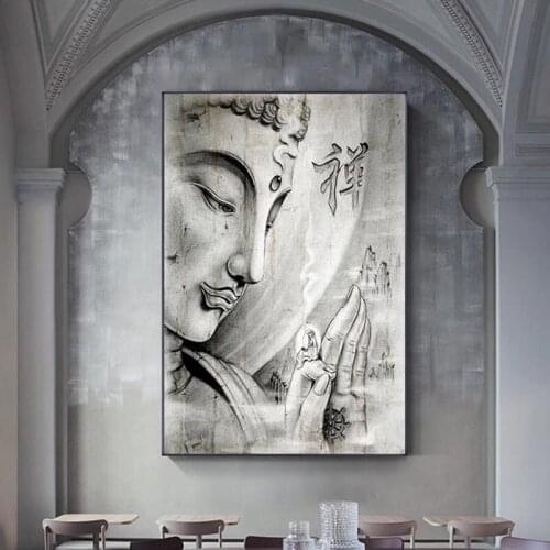 Abstract Black White Religion Buddha Statue Painting on Canvas Scandinavian Posters and Prints Wall art Picture for Living Room
