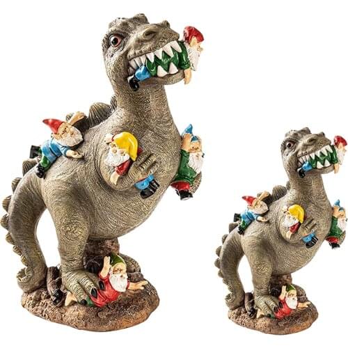 Dinosaur Eating Gnomes Garden Statue Outdoor Art Sculpture for Patio Decor Figurines Sculptures Yard Garden Home Decor