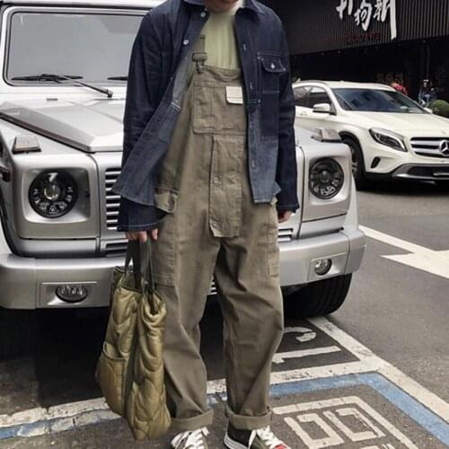 Fashion Streetwear Men Fashion Design Suspender Jumpsuit Loose Straight Pocket Bib Mens Overalls Casual Trousers Jumpsuit
