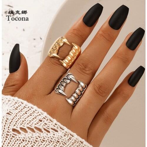 Tocona 2pcs/sets Punk Tooth Joint Ring Sets for Women Men Charms Hollow Out Geometric Alloy Metal Party Jewelry кольца 19696