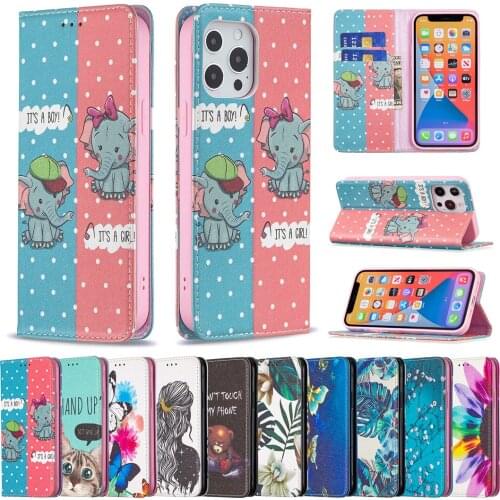 Cute Painted Leather Flip Case for iPhone 13 12 Mini 11 Pro Max 7 8 Plus SE 2020 XR X XS Cover Wallet Shockproof Phone Bags Capa