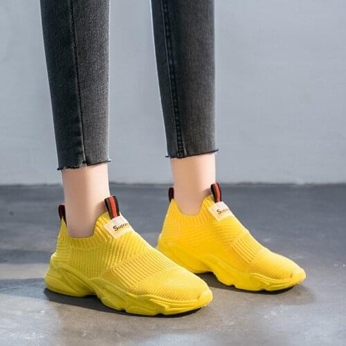 Fashion Women Shoes Spring/Autumn Platform Sneakers Ladies Hida Yellow Sneakers Breathable Mesh Lace Up Casual Shoes Woman 2021