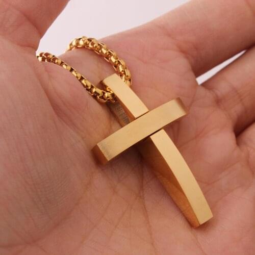 Cool Trendy Simple Design Cross Pendant Necklace Jewelry for Men with 316L Stainless Steel free Box Chain 3mm*23.6inch