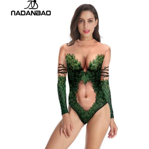 NADANBAO Swimwear One Piece Swimsuit Female Bathing Suit Movie Cartoon Anime Poison Ivy Print Beach Surfing Long Sleeve Bodysuit