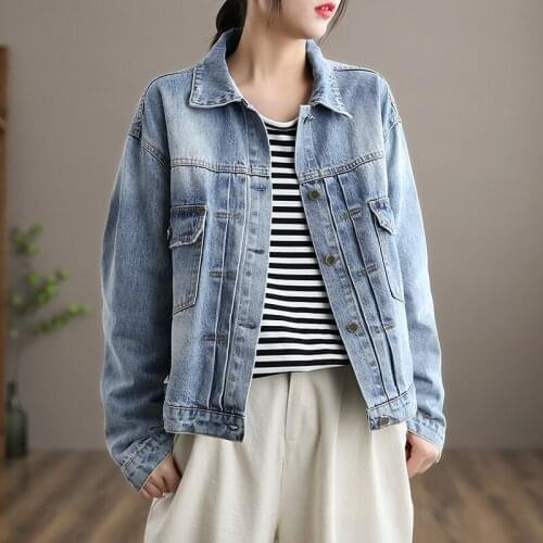 Dza Artistic Vintage Denim Jacket WOMENS Korean-style Loose Spring New Style Short Work Clothes Jacket Top Versatile