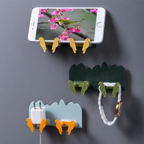 Cartoon Little Bird Power Plug HolderClothing Rack Hooks Cute Organizers Storage Wall Shelf Home Room Decor Key Holders