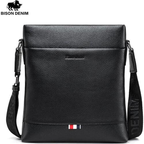 BISON DENIM fashion men bag genuine leather business casual one shoulder crossbody men messenger bags shoulder