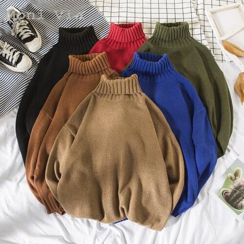 2021 Winter Mens Turtleneck Solid Color Warm Harajuku Knitted Pullover For Men Korean Fashion Sweater Casual Loose Men Sweaters