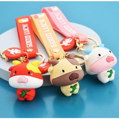 New Style Silicone Little Pudding Cow Keychain Cute Lovers Car Key Holder Girls Bag Accessories Fashion Animal Jewelry Keyring