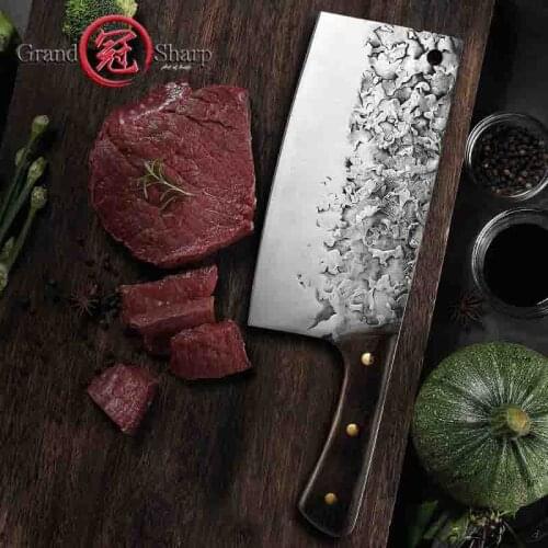 7.8 Inch Handmade Chef Knife Full Tang Carbon Steel Kitchen Knife Forged High Quality Slicing Butcher Cleaver Knives GRANDSHARP