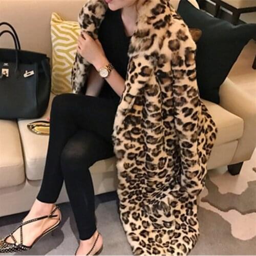 Classic Leopard Print Color Faux Fur Coat Women Long Thick Warm Jackets Fluffy Star Style Overcoats Winter Street Outerwear 2021