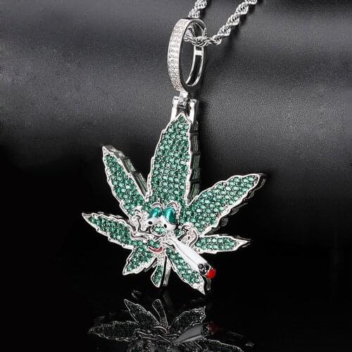 AZ Hip Hop Iced Out Leaf Necklaces Pendant For Men Paved Cubic Zircon Stone Women Goth Jewelry Gift Free Shipping