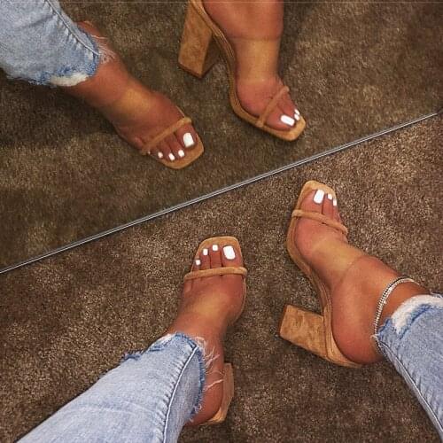 Transparent Sandals Ladies High Heel Slippers Women Sandals Candy Color Open Toes Thick Heel Fashion Female Slides Summer Shoes