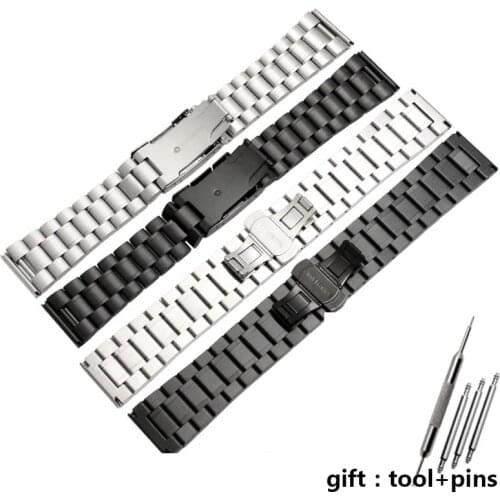 Voor elk merk polsbandje rvs armband 14mm 16mm 18mm 20mm 22mm 24mm 26mm Horloge Band zwart zilver band