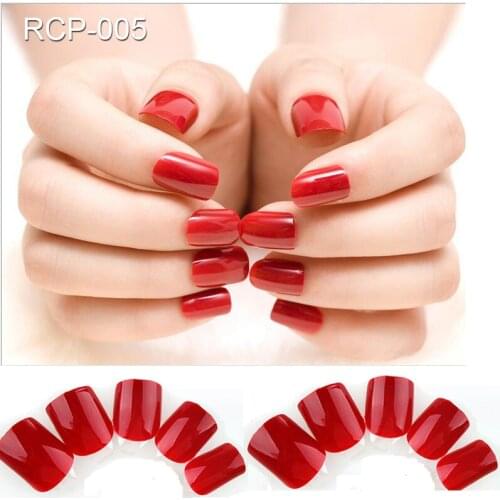 24pcs Full Cover Dark Red Self-Adhesive Nail Polish Tips Glued Wine Colored False Nails Pure Color French Manicure Nails RCP-05