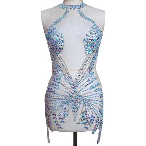 Sexy Sew On Rhinestone Applique On Mesh, Colorful Crystals Bodice Patch, Full Body Length Bridal Wedding Dance Dress Accessory