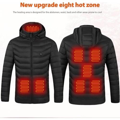 8 Areas Men Women Heated Jackets Outdoor Vest Coat USB Electric Long Sleeves Heating Hooded Jackets Warm Winter Thermal Clothin