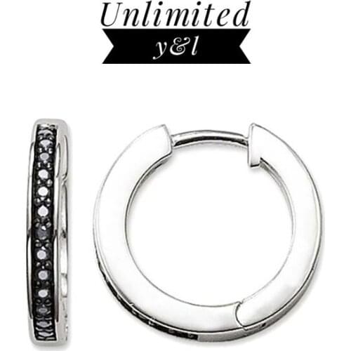 Hinged Creole Hoop Earrings Round Earring Thomas Style Silver One Rows Black Zirconia Fashion Good Jewelry for Women 2018 New
