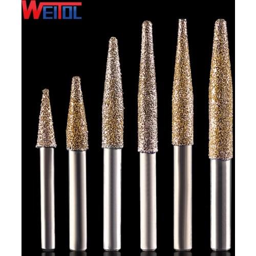 Weitol 10mm Electroplate diamond emery stone cutter bits taper vacuum brazed router bits cnc cutting bit for granite