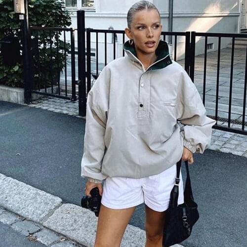 Women 2021 Winter Fall Solid Loose Jackets Outwear Zipper Windbreaker Long Sleeve Turtle Neck Coat Female Casual Street Tops