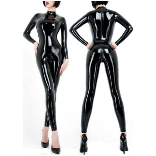 Handmade Black Latex Rubber Gummi Catsuit Women 3D Cut Unitard Back Zip