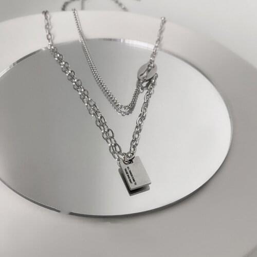 Origin Summer Double Layer Stainless Steel Pig Nose Pendant Necklace for Women Square Letter Chunky Chain Necklace Jewelry