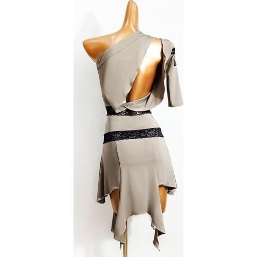 2020 Latin Dance Dress Women W627 Big Hole Back Lace Patchwork Performance Costume Dancing Cloth Belly Chacha Ballroom Dresses