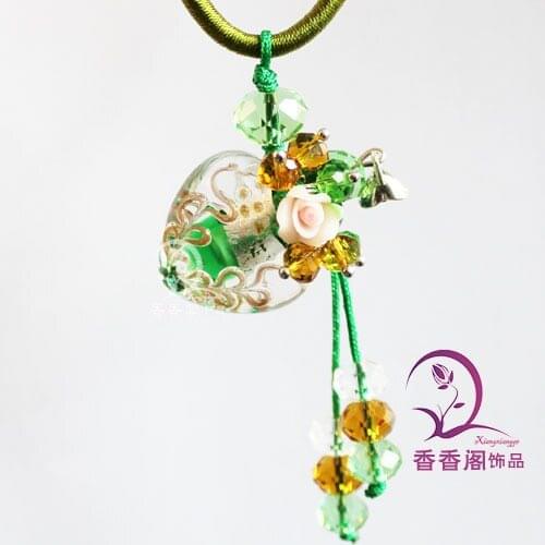 1PCS Murano Glass Perfume Necklace Heart With Flower (with cord) ,Murano glass essential oil bottle pendant