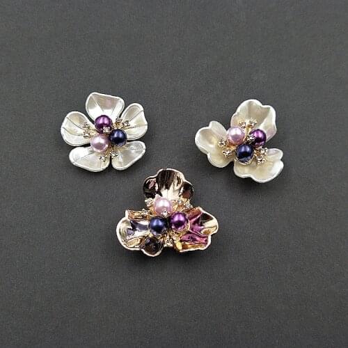 10 PCS 38mm Acrylic Alloy Imitation Shell Pearl Flowers For Earring Clothing Hair Accessories DIY Jewelry Making