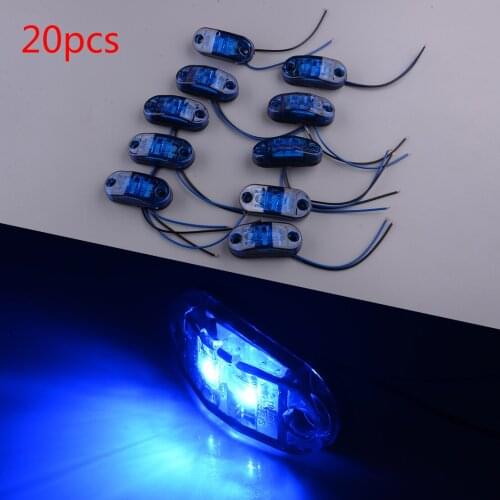20pcs Blue 2 LED Side Marker Indicators Light IP67 Waterproof Lamp for Car Trailer Truck Lorry