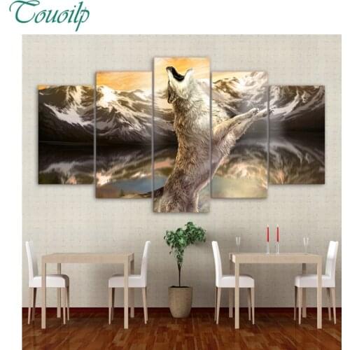 2018 new 5pcs Diy Diamond Cross Diamond Rhinestone Diamond Mosaic Mountain range sunset Wolf called Round&Square Home Decor