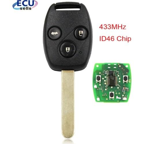 3 Button Remote Key Fob 433MHz with ID46 Chip for Honda Accord 2008-2012