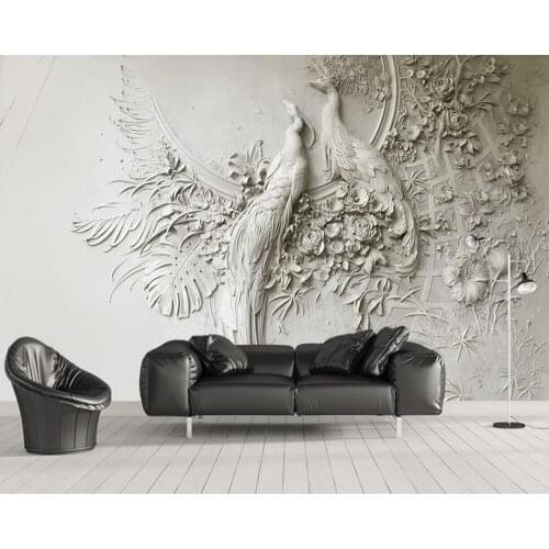 Custom 3D three-dimensional embossed wallpaper, peacock fresco for living room bedroom sofa TV backdrop wallpaper