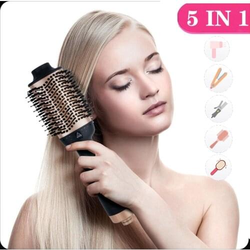 5 in 1 Hot Air Brush Comb Multifunction Hair Dryer Volumizer Blow Straightener Curler Blow Dryer Brush Hair Styler Comb