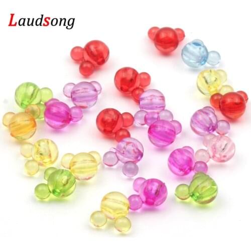 50pcs Colorful Mouse Head Loose Round Beads 11x12mm Acrylic Spacer Beads For Jewelry Making Children Necklace Diy Accessories