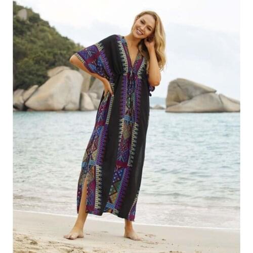 Dashiki Kanga Print African Dress Women Outfit Bohemia Style Plus Size Summer Vintage Low Cut Female 2021 New Beach Vacation