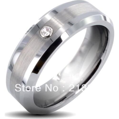 Free Shipping Buy Cheap Discount Price USA HOT Selling 8MM Men&Womens Brushed Center With Zircon Beveled Tungsten Wedding Rings