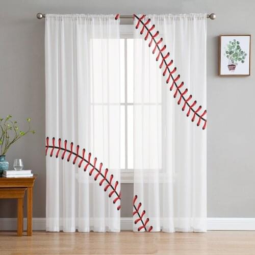 Baseball Sports Red White Window Treatment Tulle Modern Sheer Curtains for Kitchen Living Room the Bedroom Curtains Decoration
