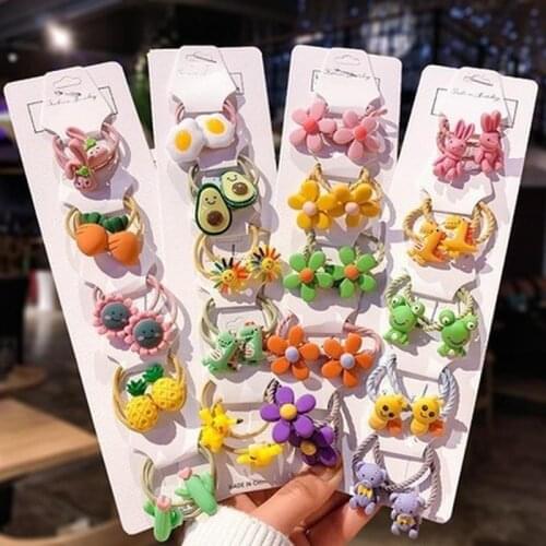 10PCS New Cute Frog Sunflower Cartoon Princess Headwear Kids Elastic Hair Bands Children Ropes Girls Accessories Baby Headdress