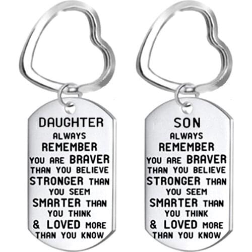 Daughter Son Remember You Are Braver Than You Believe Stainless Steel Keychain Pendant Jewery Gifts