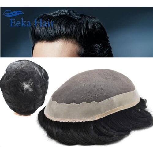 Eeka Hair Men Toupee Durable Hairpieces Indian Human Hair Replacement MONO&Clear PU Remy Natural Hair System Men Wig ( Dawn)