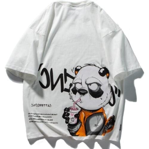 Hip Hop Tops Tees Shirt Bear Print Cotton Short Sleeve Loose Men's Harajuku T shirt Summer Mens Tops Tshirt Streetwear A14