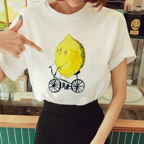 Ladies Tops T shirt 90s Girl T-shirt Fruit Lemon Fun printed T Shirt Harajuku Tshirt O-neck Short Sleeve tee shirt femme