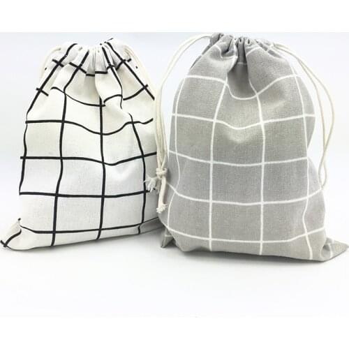 Cotton Canvas Lattice Bags Fashion Eco Reusable Folding Bags Home Drawstring Packing Bags Party Favors Decor Gift Bags