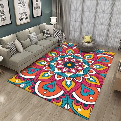 Good Quality Home Living Room Carpets And Rugs Mandala Colorful Flower Pattern Ethnic Alfombra Rectangle Carpet Flannel Rug
