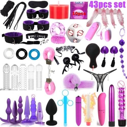 Sex Toys for Women Men Handcuffs Nipple Clamps Whip Spanking Sex Silicone Metal Anal Plug Butt BDSM Vibrator dildo Bondage